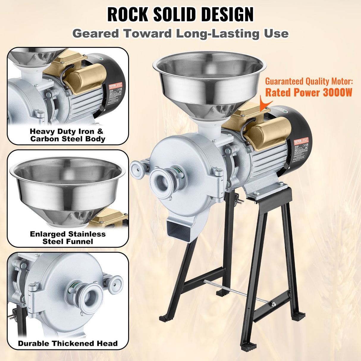 3000W Electric Grain Grinder Corn Wheat Flour Cereal Mill Wet & Dry