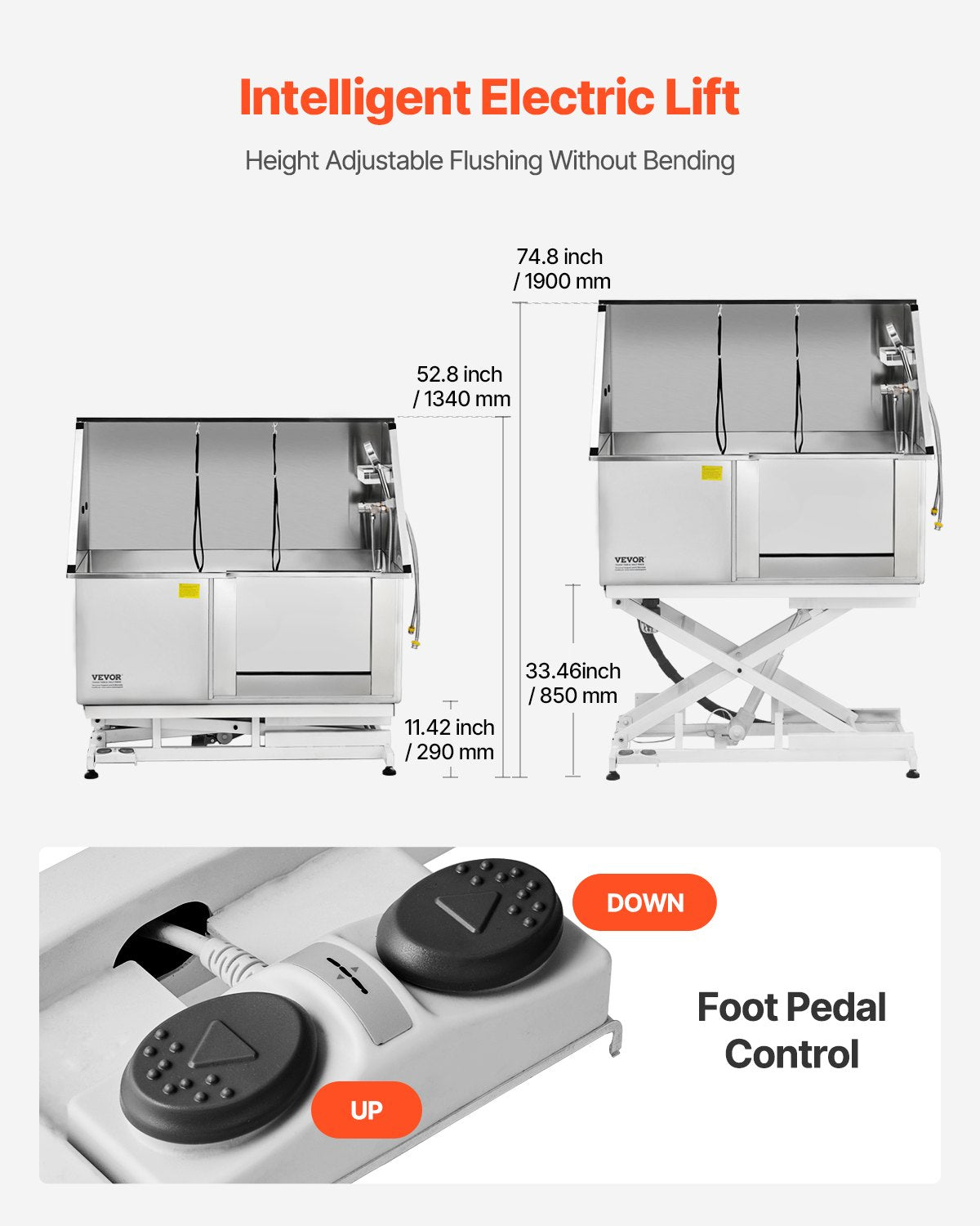 VEVOR 127 cm Electric Dog Grooming Bath Tub Stainless Steel w Water Filter