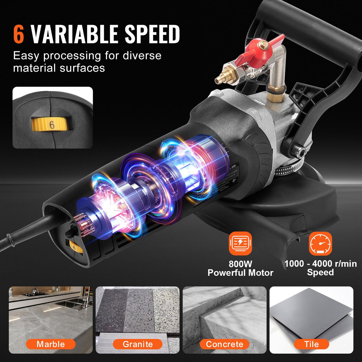 Wet Stone Polisher 4-Inch Electric Granite Polisher with 6 Speed & 7 Pads