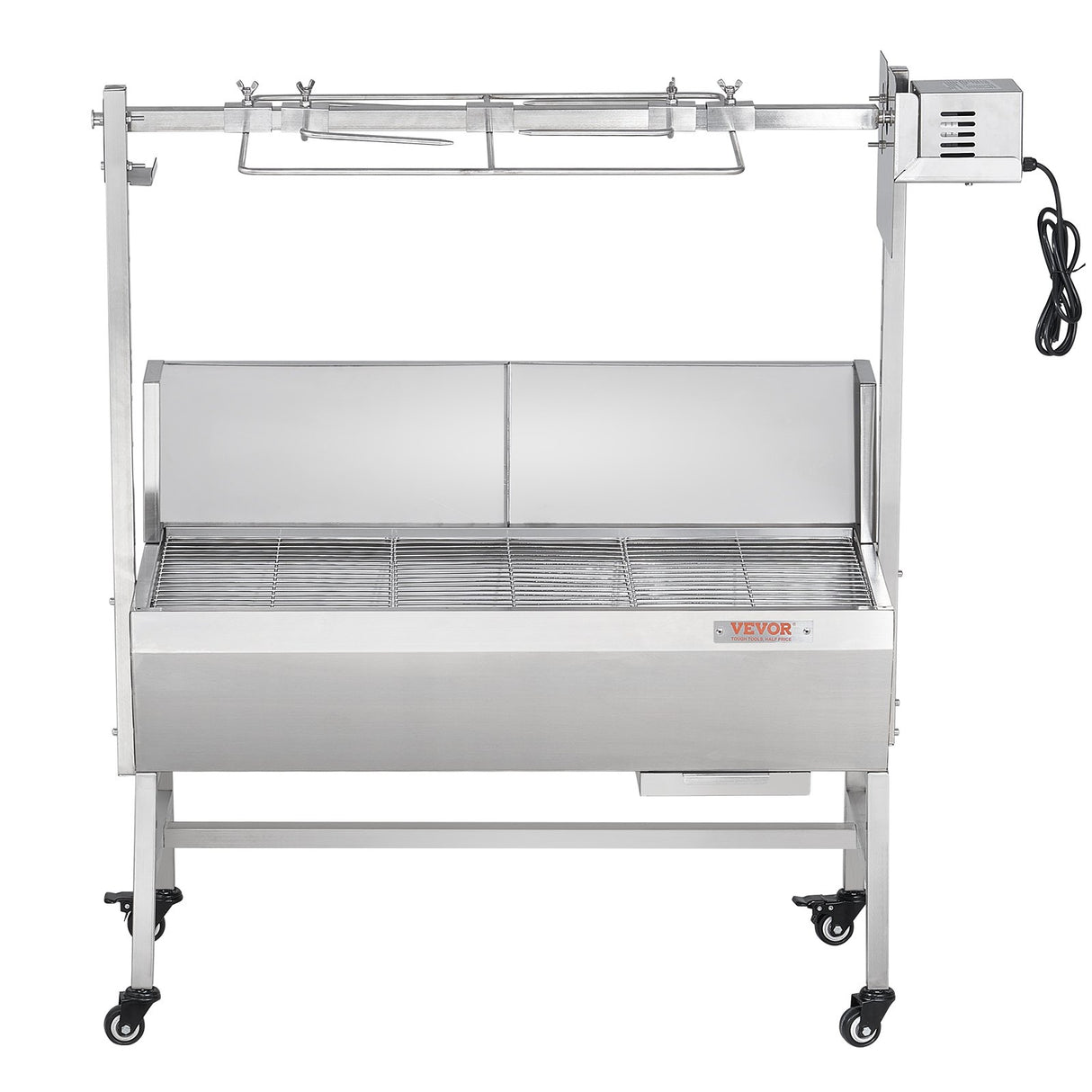 Rotisserie Grill with Windscreen, BBQ Whole Pig Lamb Goat Charcoal Spit Grill, 35 Inch 90 Lbs Capacity, Electric 42W Motor Stainless Steel Roaster with Lockable Wheels, for Camping Outdoor
