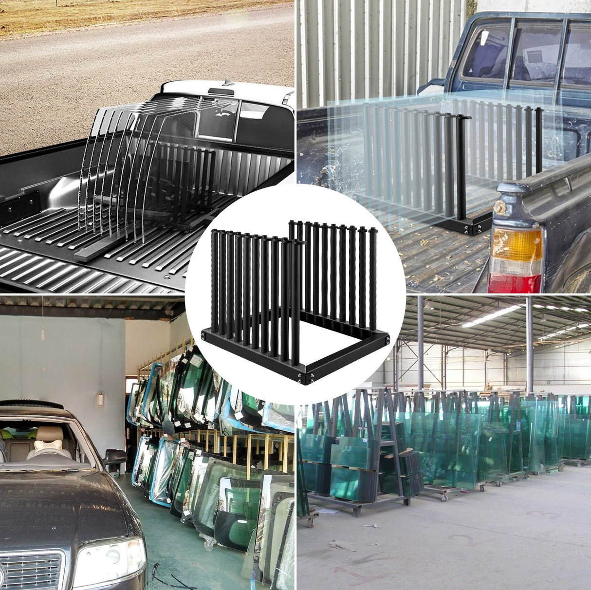 VEVOR Windshield Rack 9-Lite, Windshield Truck Rack Steel, Windshield Glass Rack 24-Inch Height, Windshield Rack for Truck with PVC Pad & Foam Padding, Glass Rack for Truck, for Glass Transportation