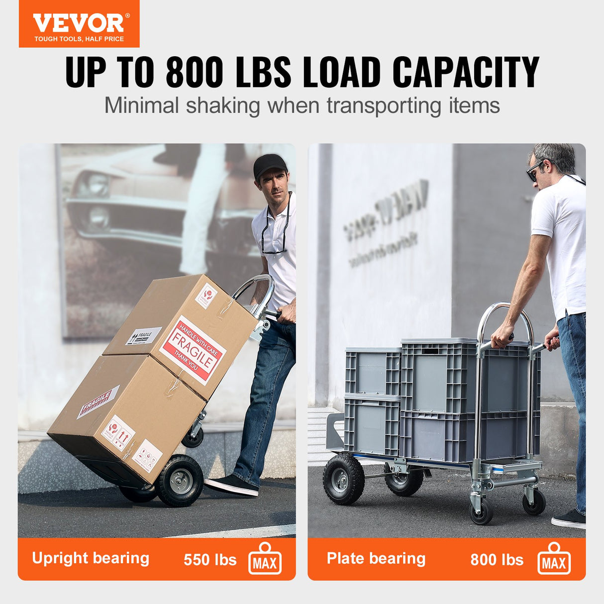 VEVOR Aluminum Hand Truck, 2 in 1, 363 kg Max Load Capacity, Heavy Duty Industrial Convertible Folding Hand Truck and Dolly, Utility Cart Converts