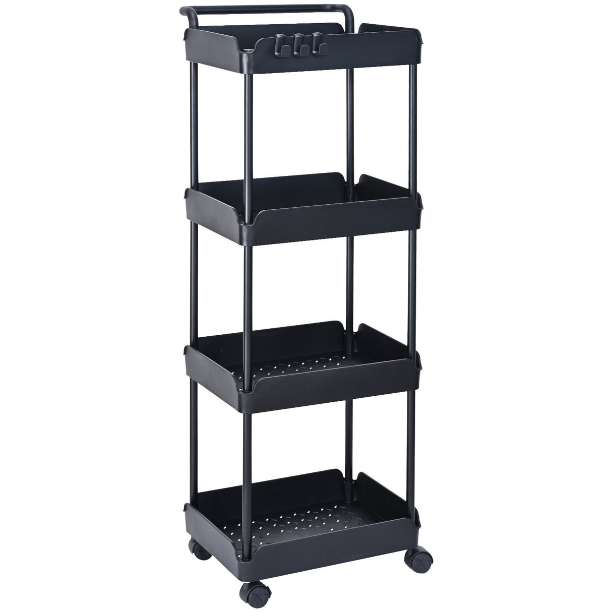 VEVOR 4-Tier Kitchen Rolling Cart Basket Utility Cart on Wheel with Handle Black