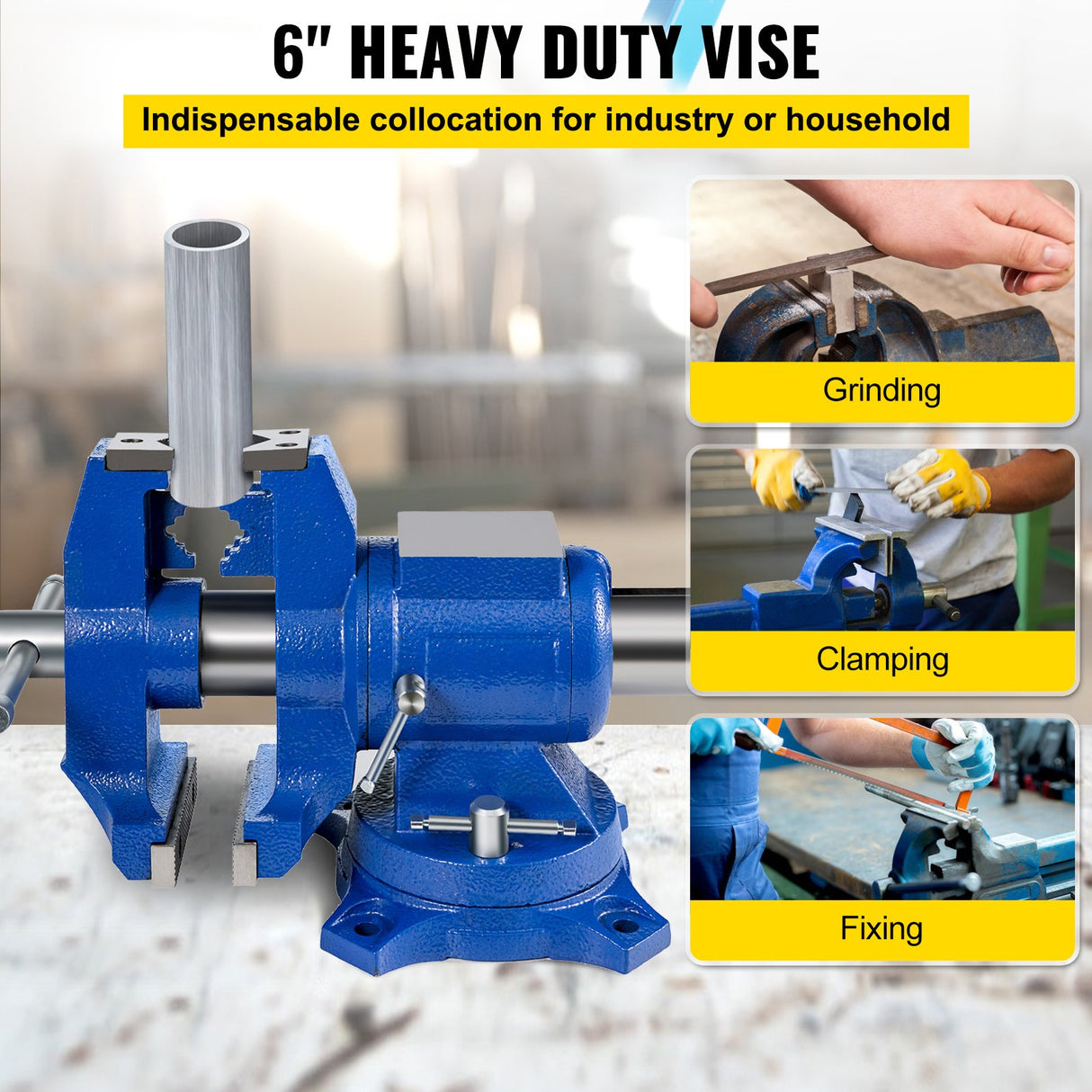 VEVOR Multipurpose Bench Vice 5" 30Kn Heavy Duty with 360? Swivel Base and Head