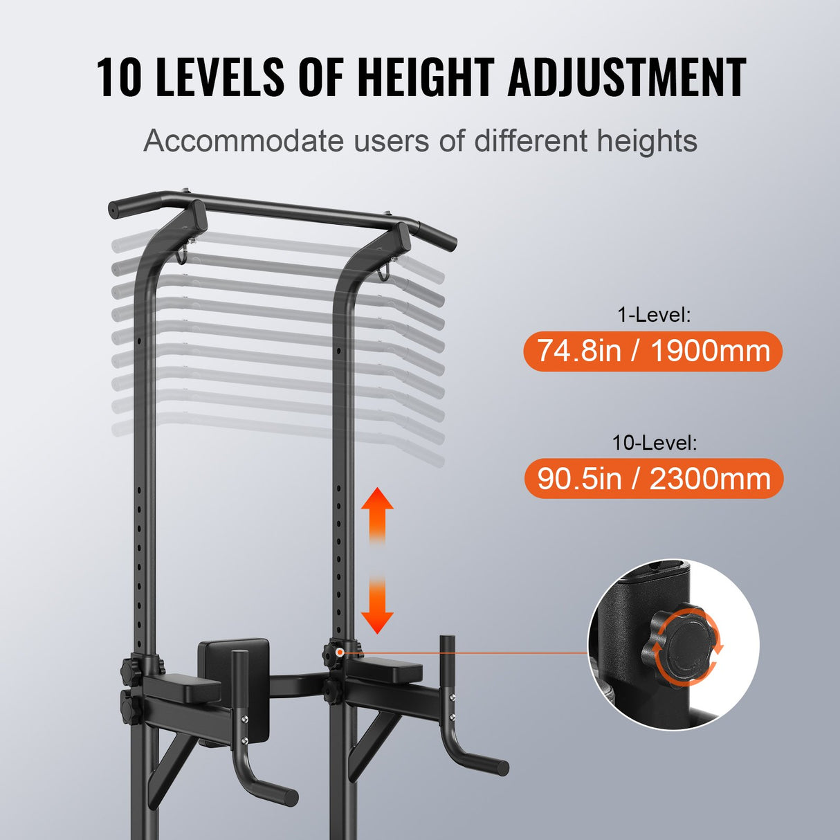 VEVOR Power Tower with Bench, 10-Level Height Adjustable Pull Up Bar Stand Dip Station & Detachable Bench, Multi-Function Home Gym Strength Training