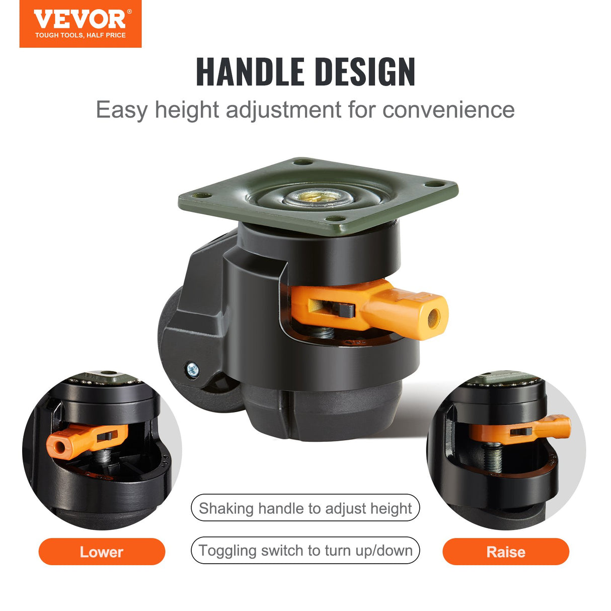 VEVOR Leveling Casters, Set of 4, 500 kg Total Load Capacity, 50.8 mm, Heavy Duty with Upgraded Hand