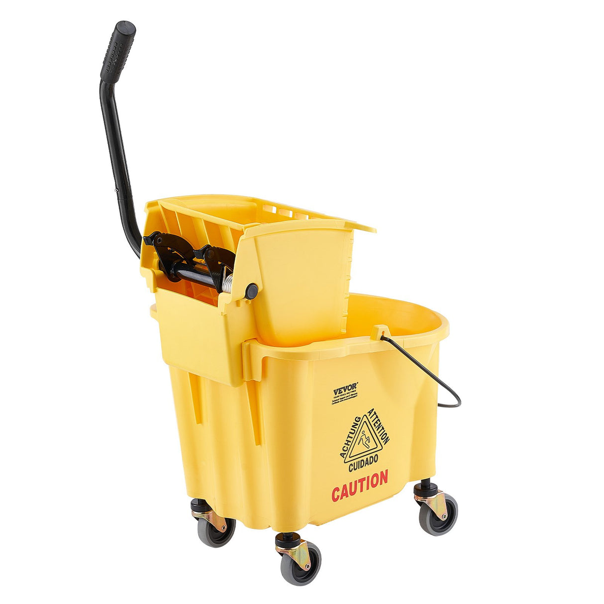 VEVOR Mop Bucket with Wringer, 26 Qt. Commercial Mop Bucket with Side Press Wringer, Side-Press Mop Bucket and Wringer Combo on Wheels, for Professional/Industrial/Business Floor Cleaning, Yellow