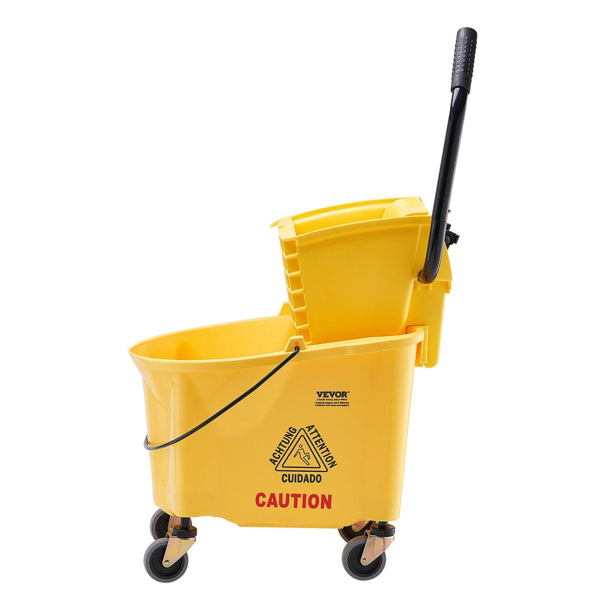 VEVOR Mop Bucket with Wringer, 26 Qt. Commercial Mop Bucket with Side Press Wringer, Side-Press Mop Bucket and Wringer Combo on Wheels, for