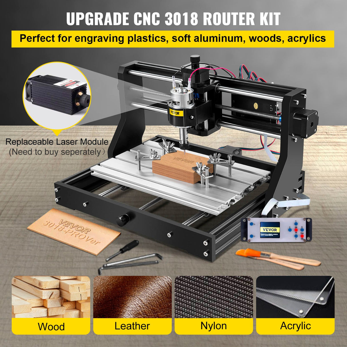 VEVOR CNC 3018 Pro CNC 3018 300?180?45 mm CNC Machine GRBL Control Mini Engraver with Offline Controller 3 Axis Engraving Machine for Carving Milling