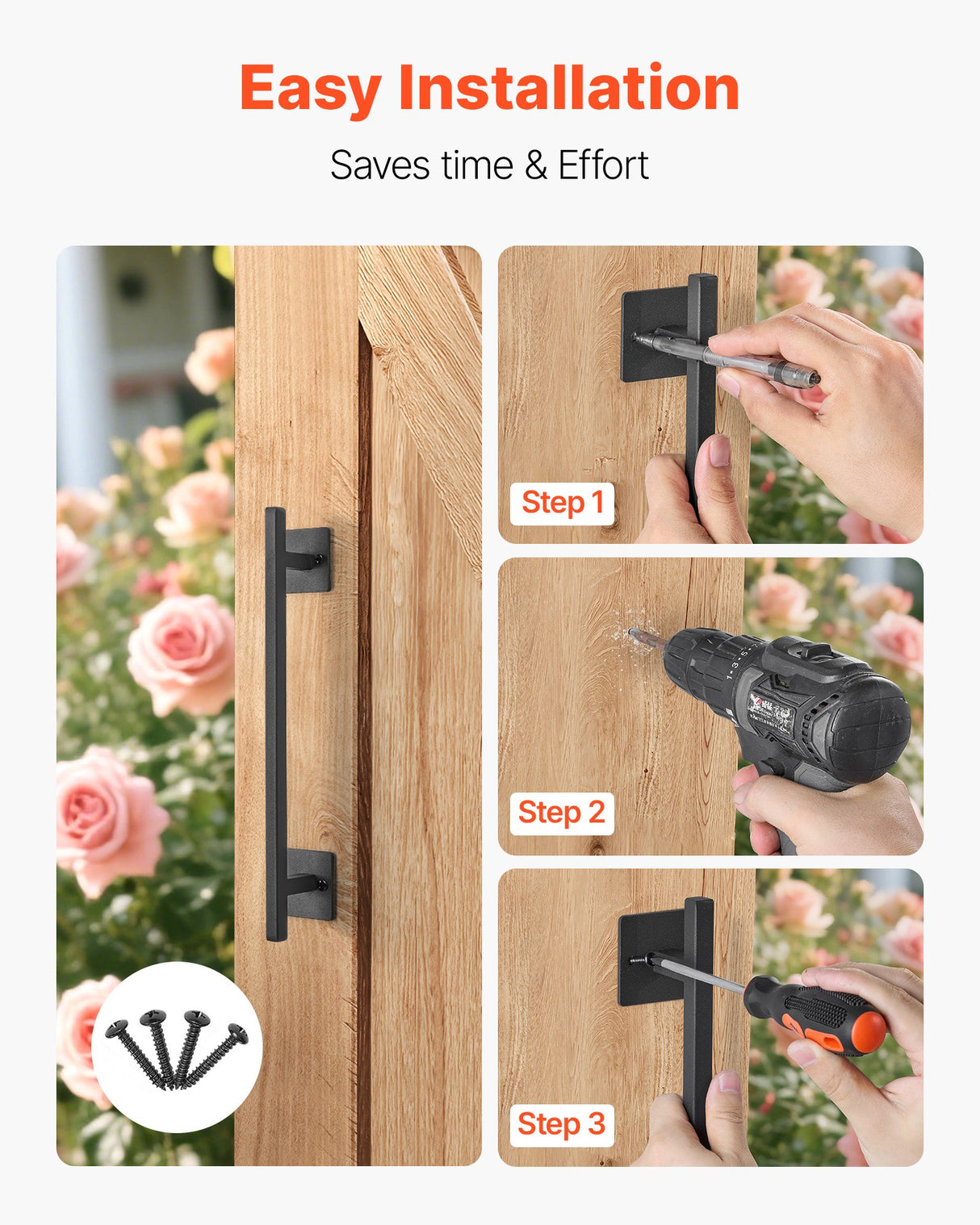 VEVOR Barn Door Handle, 320 mm Rustic Fence Gate Handle, Rust-Resistant Coating, Heavy Duty Carbon Steel Outdoor Gate Handles, Easy to Install, Metal Sliding Door Pulls for Garage Shed Closet Pantry