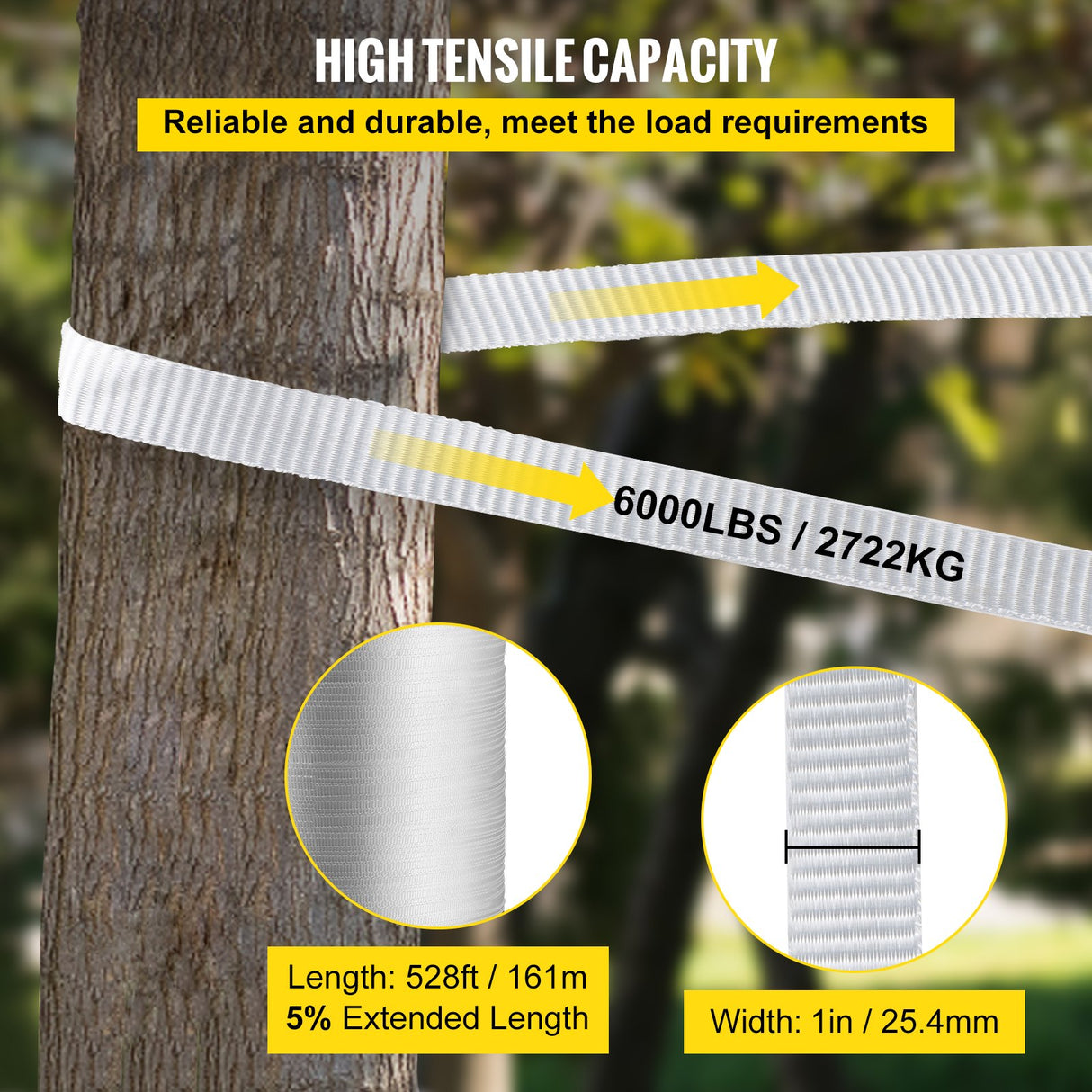 VEVOR 6000Lbs Polyester Pull Tape, 528' x 1" Flat Tape for Wire & Cable Conduit Work Variable Functions, Flat Rope for Pulling/Loading/Packing in Any
