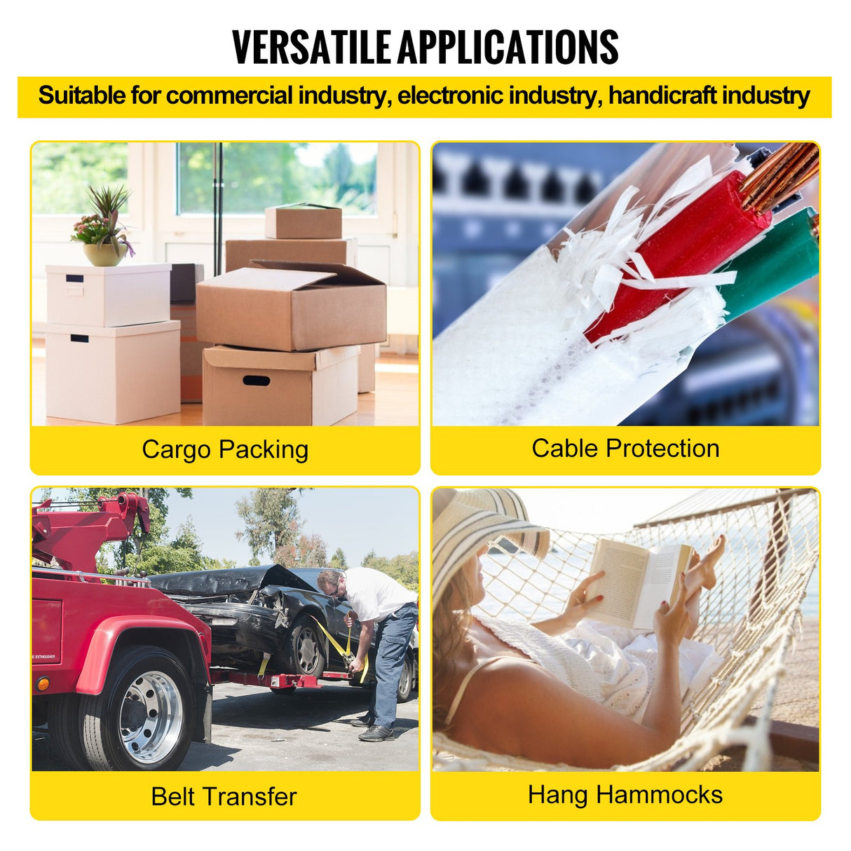 VEVOR 6000Lbs Polyester Pull Tape, 528' x 1" Flat Tape for Wire & Cable Conduit Work Variable Functions, Flat Rope for Pulling/Loading/Packing in Any