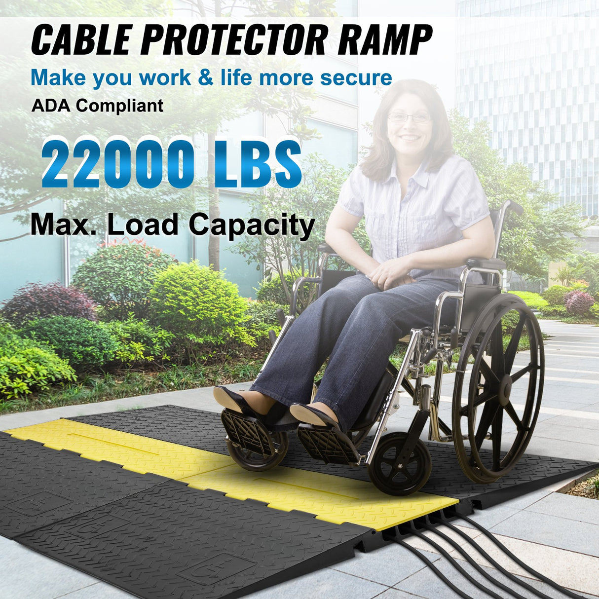 VEVOR Rubber Cable Protector Ramp, 5 Channel, 10000 kg/axle Capacity Heavy Duty Wire Cover Ramp Hose Cord Ramp Driveway, Traffic Speed Bump with Flip-Open Top Cover, ADA Compliant for Indoor & Outdoo