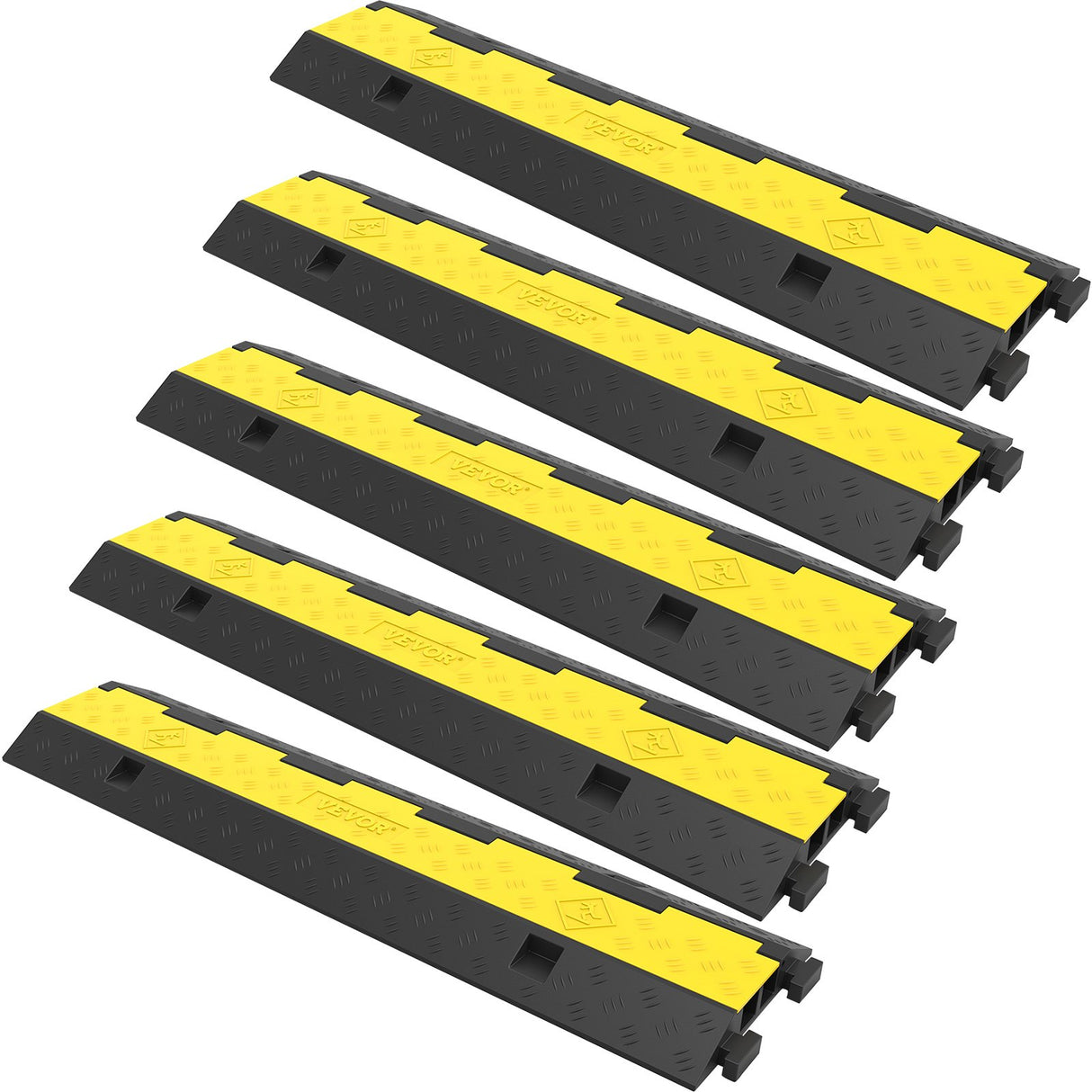 VEVOR Cable Protector Ramp, 5 Packs 2 Channels Speed Bump Hump, Rubber Modular Speed Bump Rated 11000 LBS Load Capacity, Protective Wire Cord Ramp