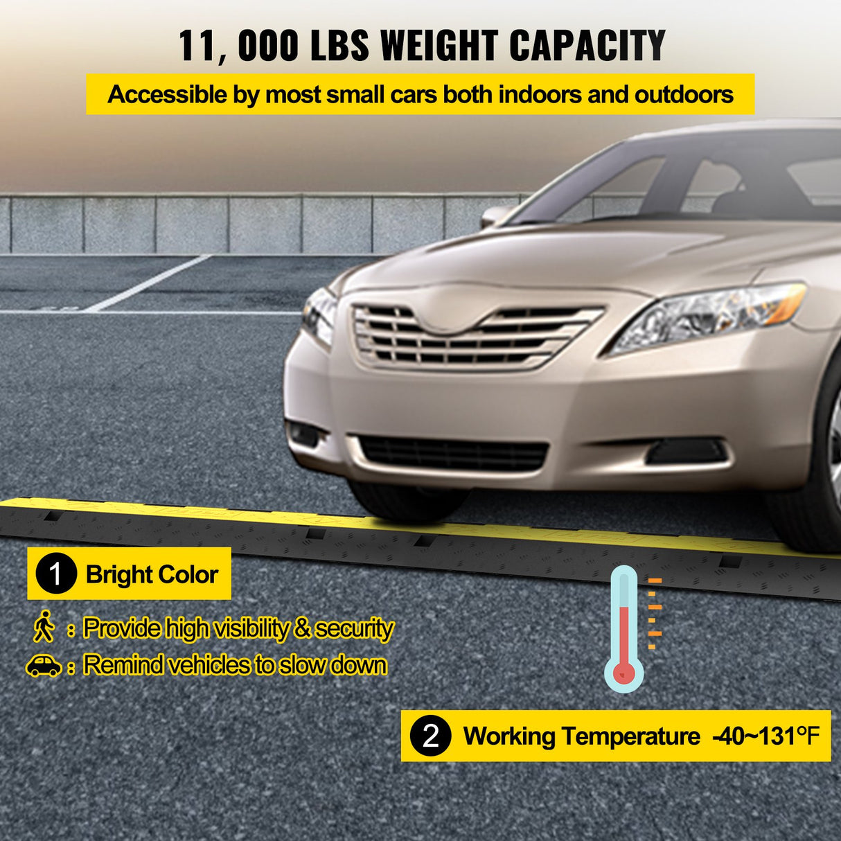 VEVOR Cable Protector Ramp, 5 Packs 2 Channels Speed Bump Hump, Rubber Modular Speed Bump Rated 11000 LBS Load Capacity, Protective Wire Cord Ramp