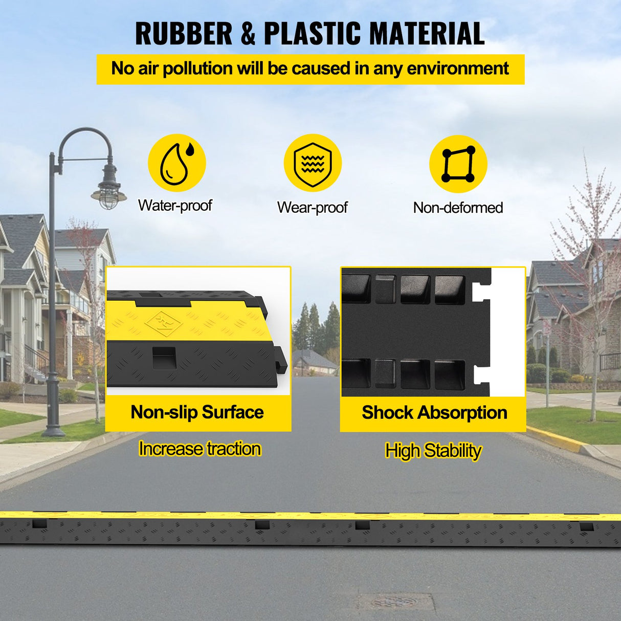 VEVOR Cable Protector Ramp, 5 Packs 2 Channels Speed Bump Hump, Rubber Modular Speed Bump Rated 11000 LBS Load Capacity, Protective Wire Cord Ramp