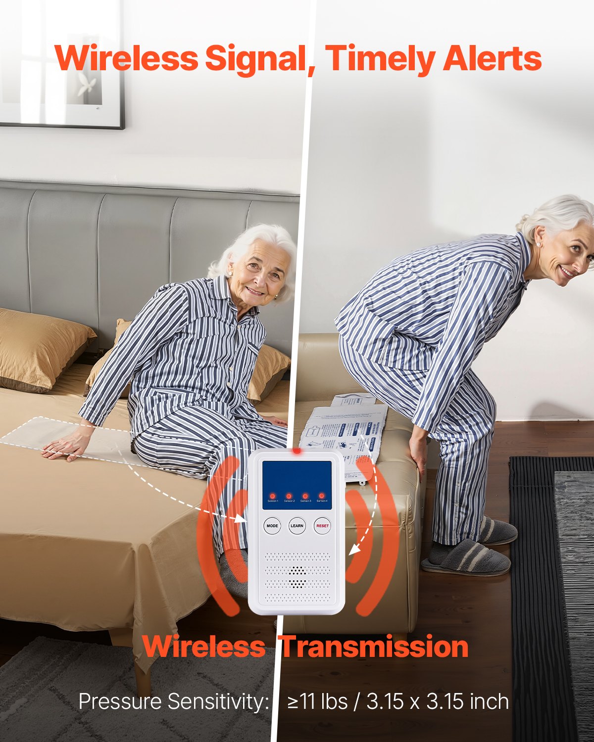 VEVOR Early Alert Bed Alarm System Wireless Bed and Chair Sensor Pad with Pager