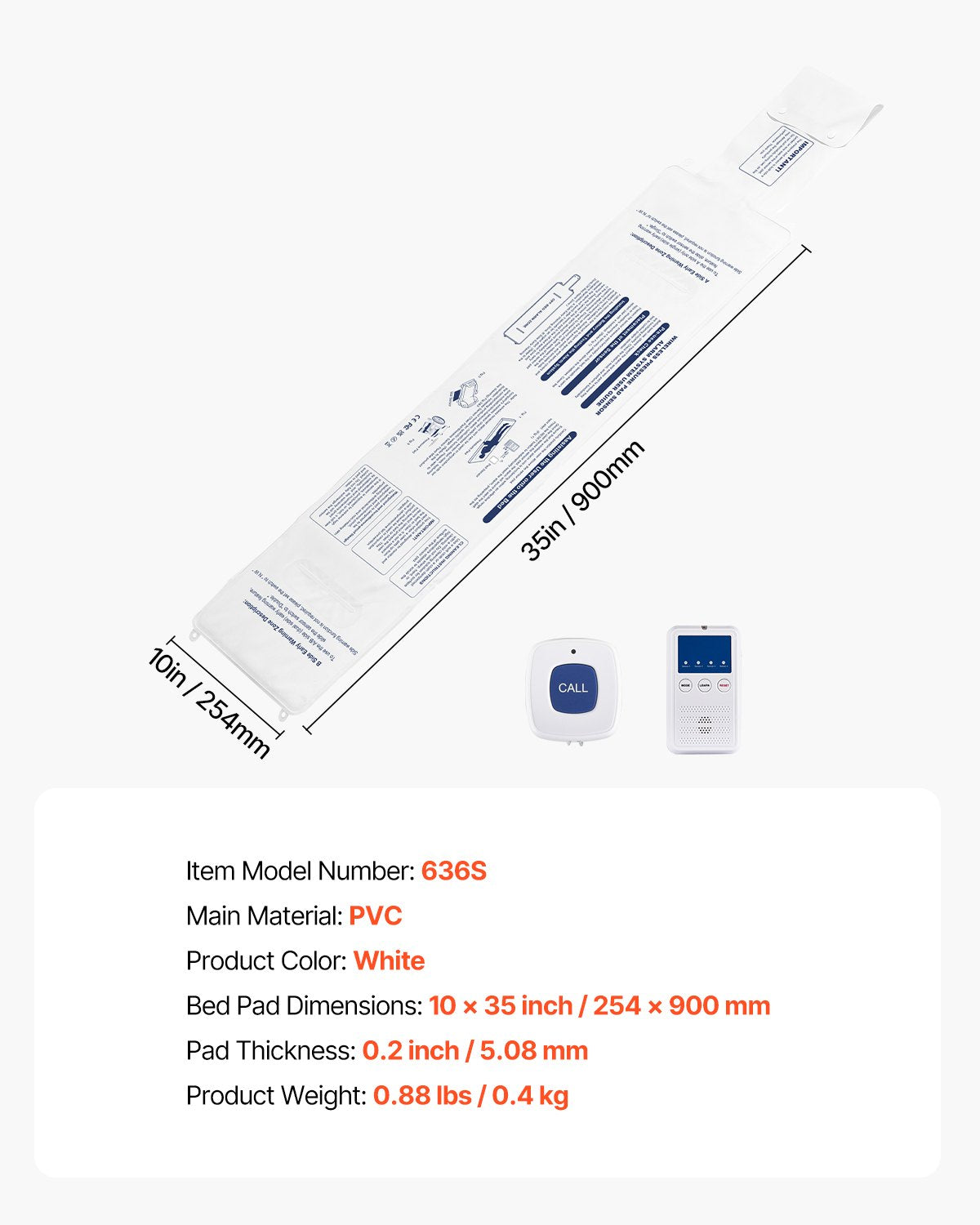 VEVOR Early Alert Bed Alarm System Wireless Bed Sensor Pad & Call Button Pager