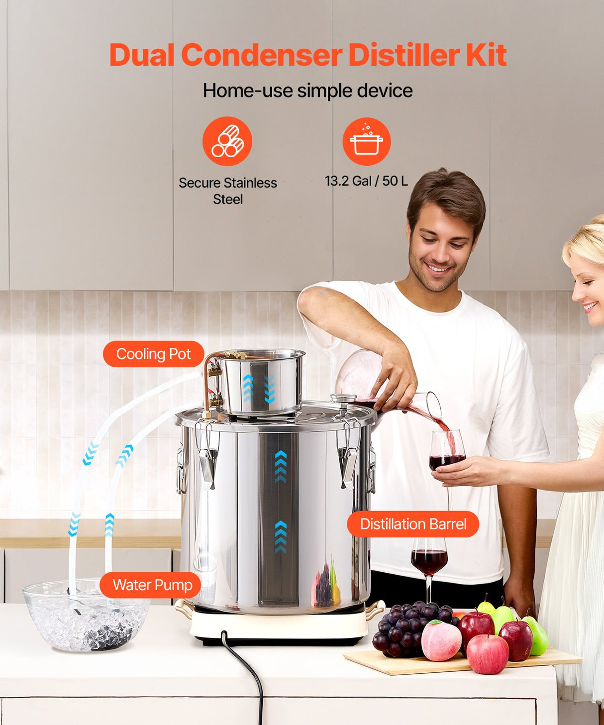 VEVOR Moonshine Still 13 Gal Water Alcohol Distiller Brewing Kit Stainless Steel