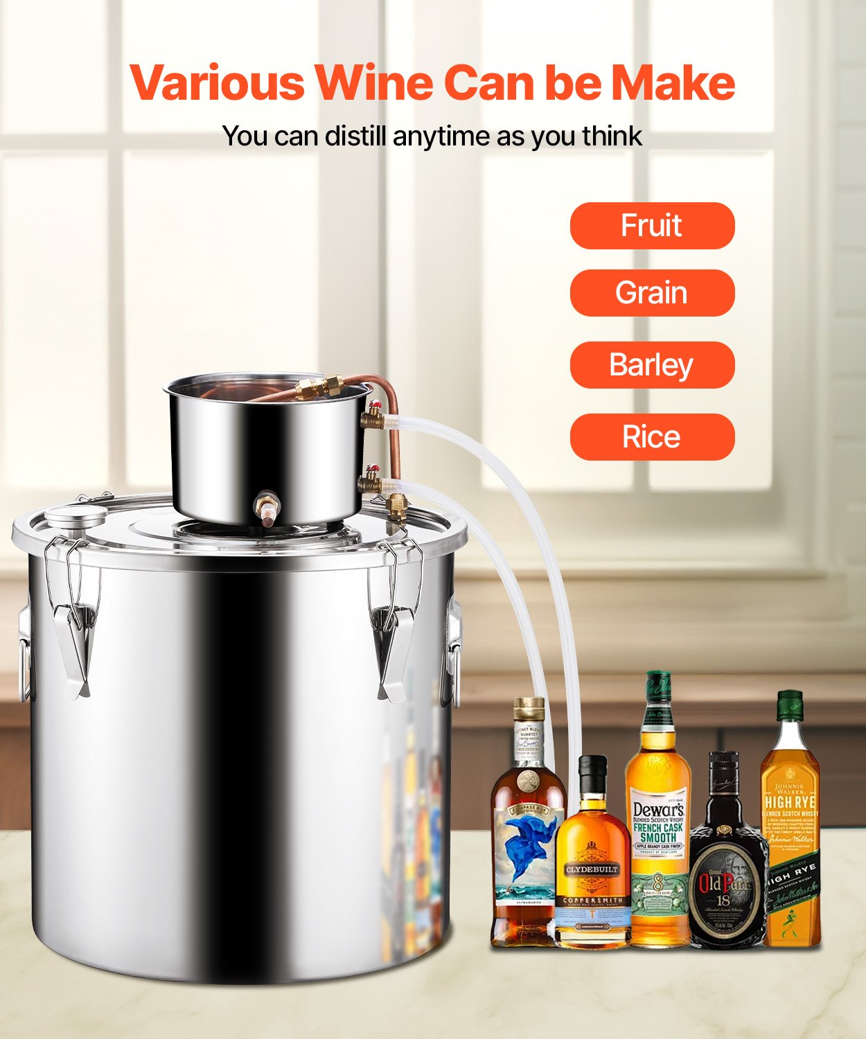 VEVOR Moonshine Still 13 Gal Water Alcohol Distiller Brewing Kit Stainless Steel