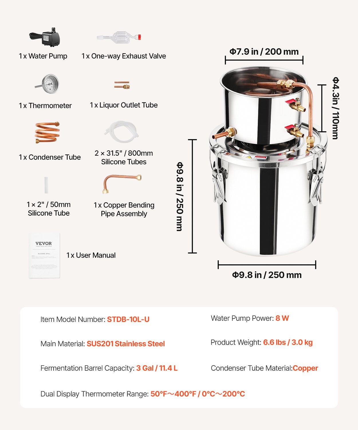 VEVOR Moonshine Still 3 Gal Water Alcohol Distiller Brewing Kit Stainless Steel