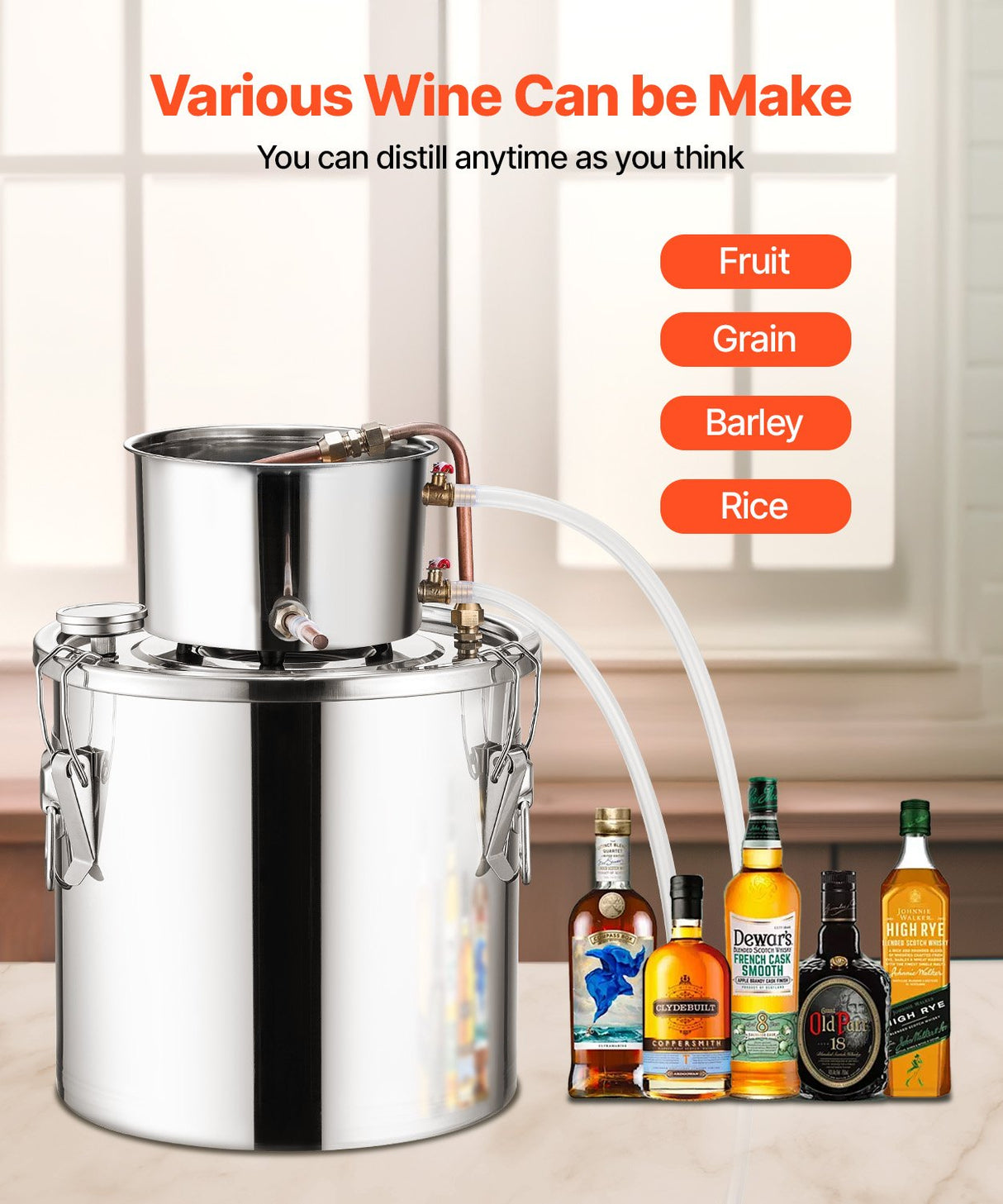 VEVOR Moonshine Still 5 Gal Water Alcohol Distiller Brewing Kit Stainless Steel