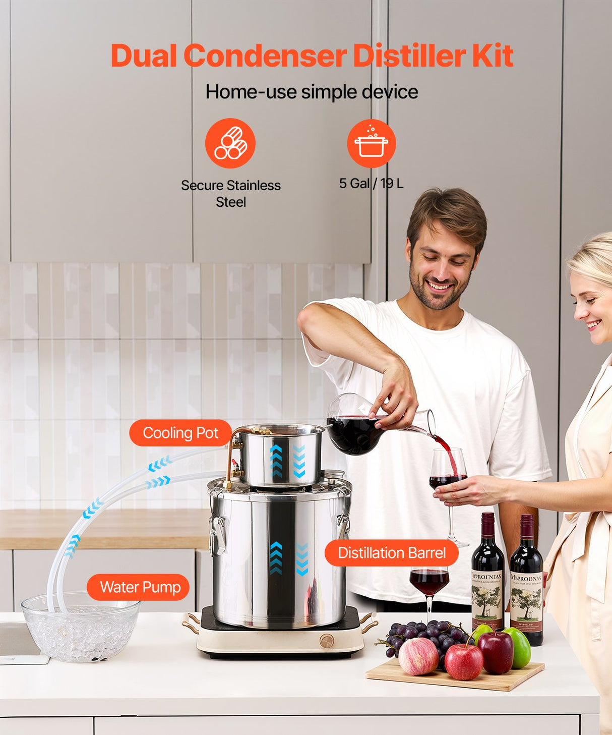 VEVOR Moonshine Still 5 Gal Water Alcohol Distiller Brewing Kit Stainless Steel