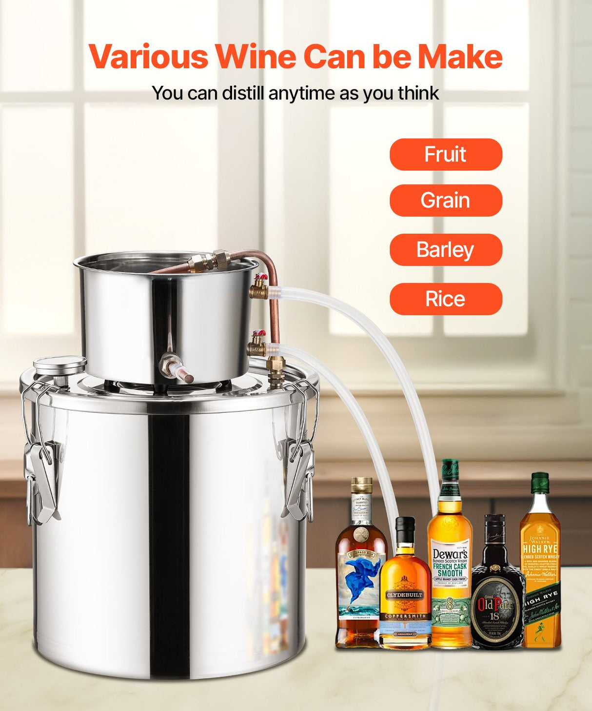 VEVOR Moonshine Still 5 Gal Water Alcohol Distiller Brewing Kit Stainless Steel