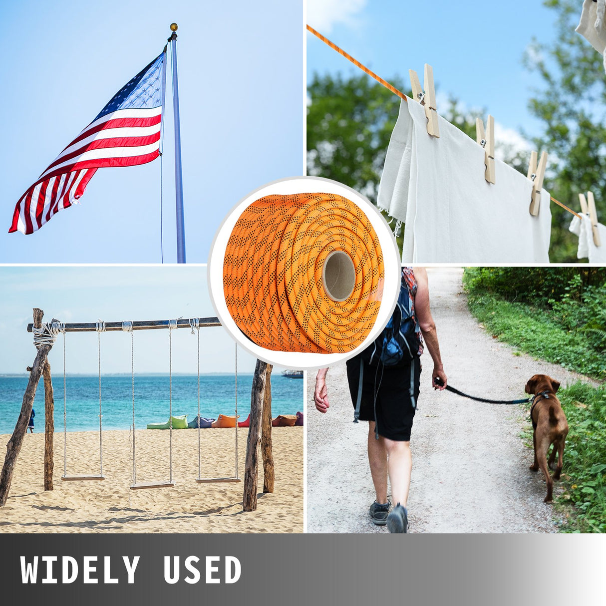 VEVOR 1.43cm Double Braid Polyester Rope 6096cm Nylon Pulling Rope 498.95kg High Force Polyester Load Sailing Rope(1.43cm-6096cm)