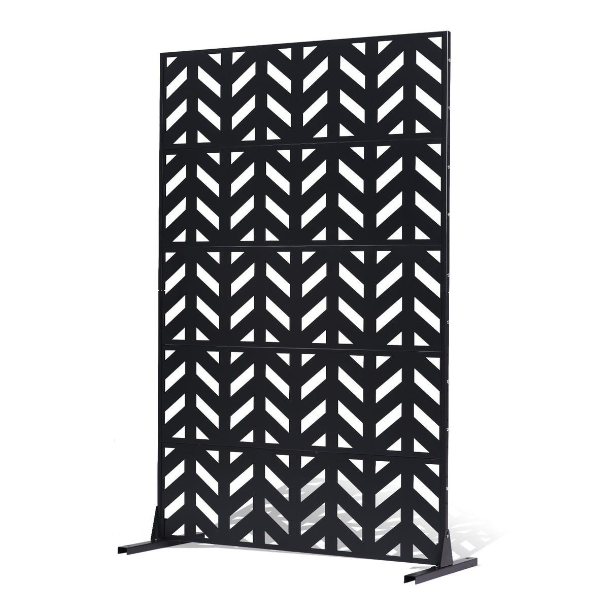 VEVOR Metal Privacy Screen, 47" W x 72" H, Outdoor Privacy Screens 5-Panel, Freestanding Outdoor Divider with Stand, Decorative Garden Steel Privacy Fence for Balcony Patio Indoor Room Black