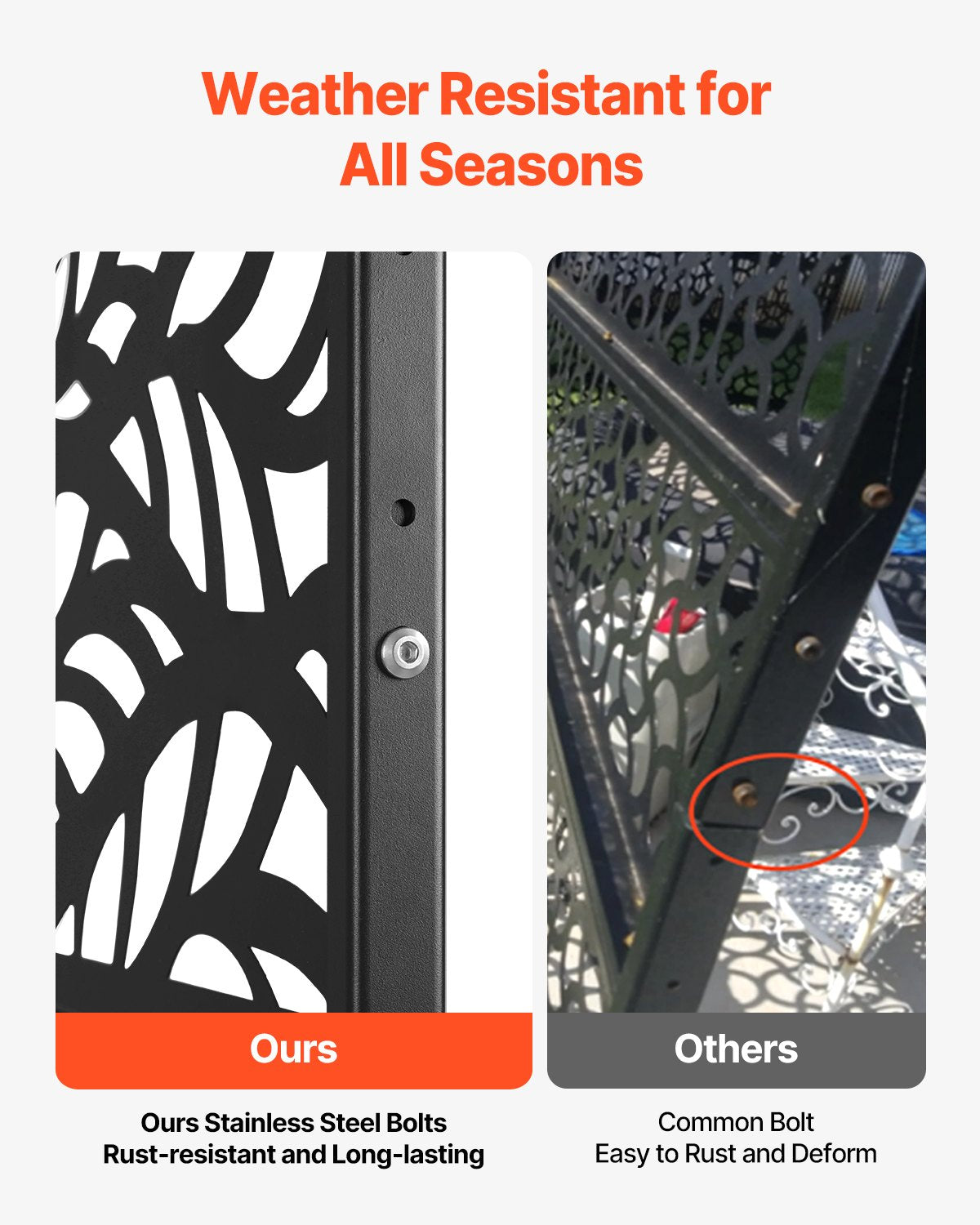 VEVOR Metal Privacy Screen, 47" W x 72" H, Outdoor Privacy Screens & Panels, Freestanding Outdoor Divider with Stand, 3-Panel Decorative Garden Steel Privacy Fence for Balcony Patio Indoor Room Black