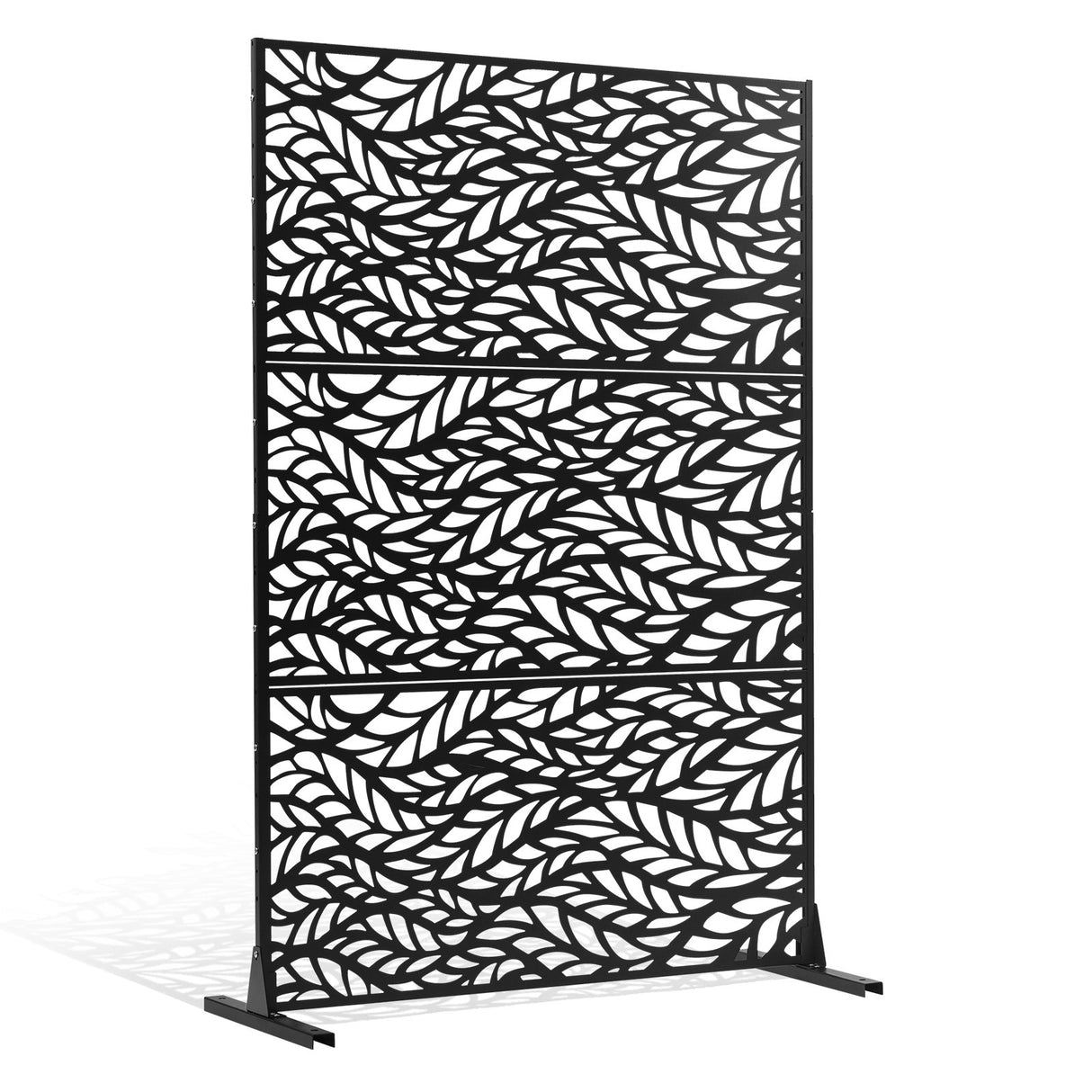 VEVOR Metal Privacy Screen, 47" W x 72" H, Outdoor Privacy Screens & Panels, Freestanding Outdoor Divider with Stand, 3-Panel Decorative Garden Steel Privacy Fence for Balcony Patio Indoor Room Black