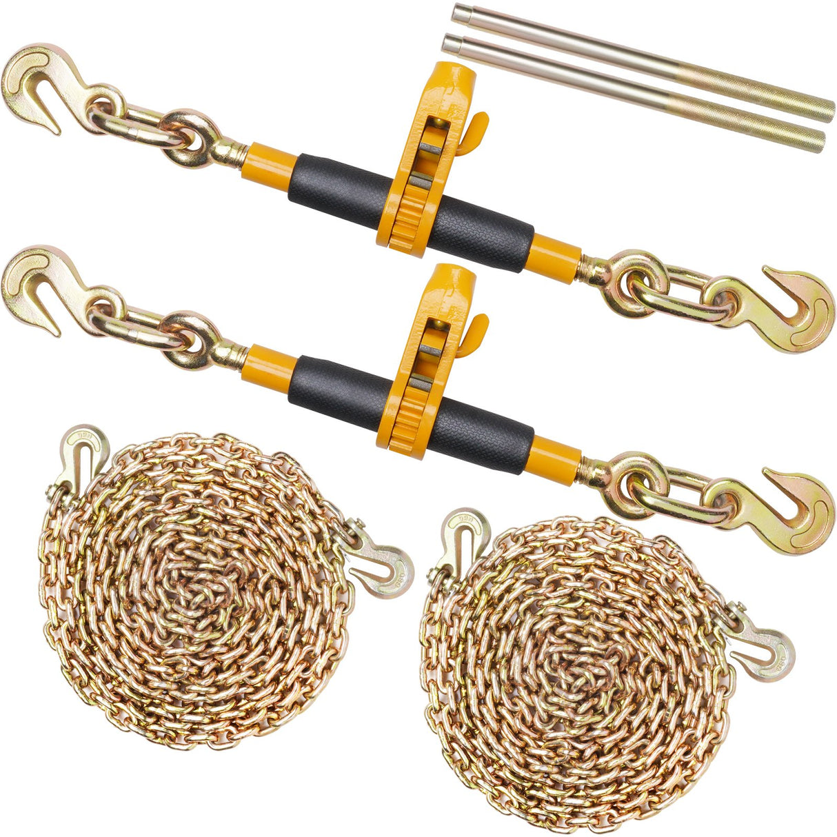 VEVOR Ratchet Chain Binder 2PCS, 0.9-1.2 cm Heavy Duty Load Binders, with G80 Chains 5443 kg Secure Load Limit, Labor-saving Anti-skid Handle, Tie