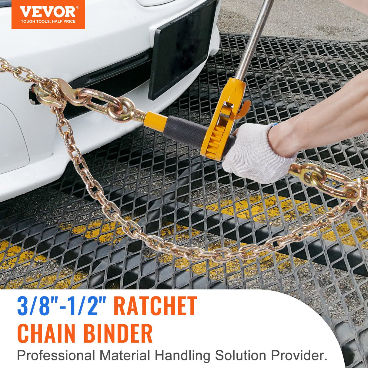 VEVOR Ratchet Chain Binder 2PCS, 0.9-1.2 cm Heavy Duty Load Binders, with G80 Chains 5443 kg Secure Load Limit, Labor-saving Anti-skid Handle, Tie Down Hauling Chain Binders for Flatbed Truck Trailer