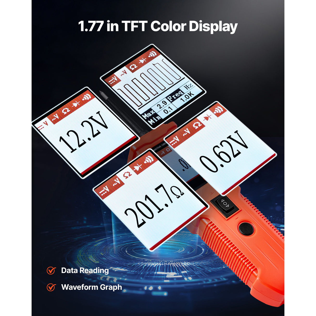 Automotive Circuit Tester Kit, 8 - 35 DCV Power Circuit Probe Tester with TFT Color Display and Lighting, 2-in-1 Electrical Automotive Power Tester Probe with 19.7 ft / 6 m Extension Cable