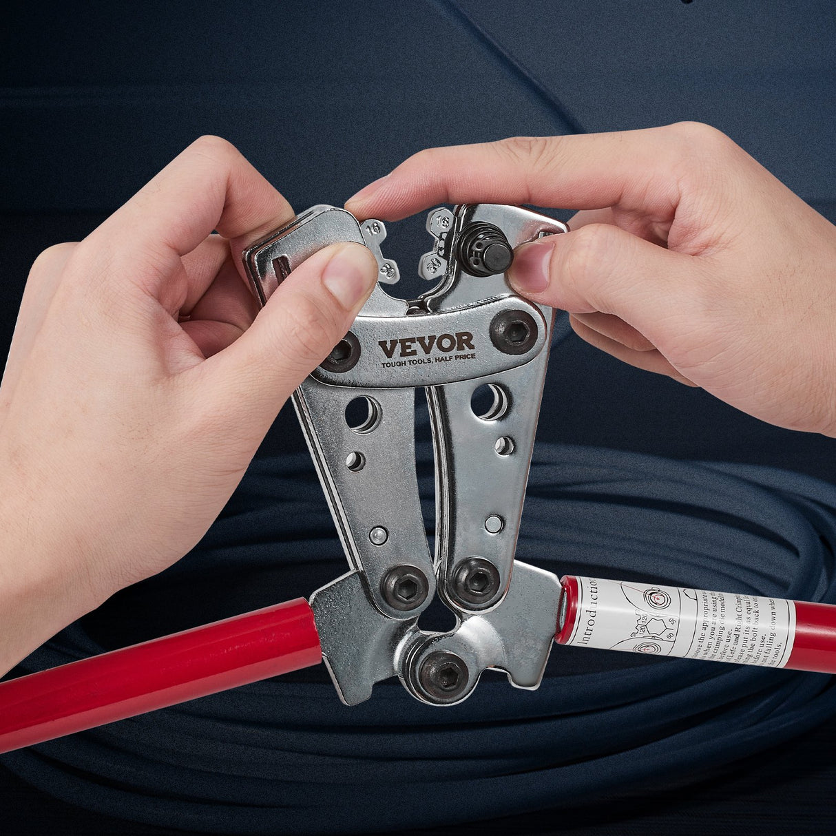 VEVOR Battery Cable Lug Crimping Tool, 10-1/0AWG Aluminum Terminal Battery Lug Crimper, with 60PCS Aluminum Ring Connectors Terminals 6 Wire Sizes
