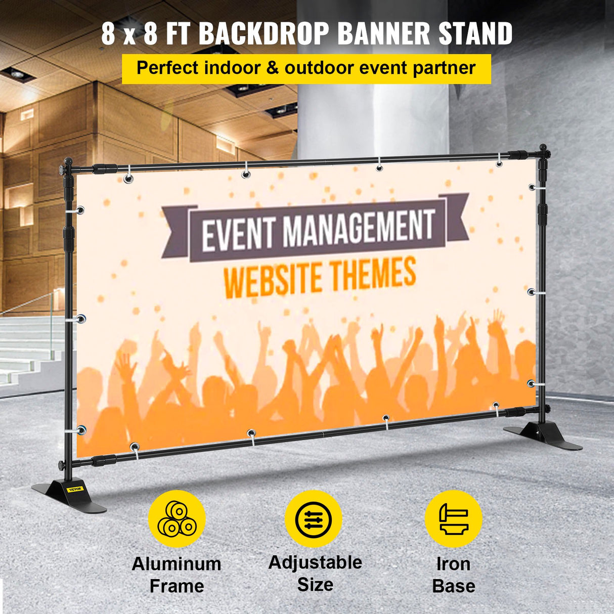 VEVOR Telescopic Backdrop Banner Stand 8' x 8' Banner Stand Adjustable Step and Repeat Backdrop Banner Stand Retractable Banner Stand with Carrying