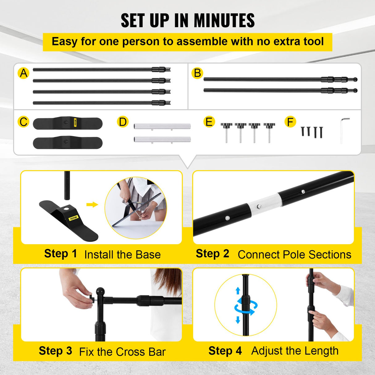 VEVOR Telescopic Backdrop Banner Stand 8' x 8' Banner Stand Adjustable Step and Repeat Backdrop Banner Stand Retractable Banner Stand with Carrying