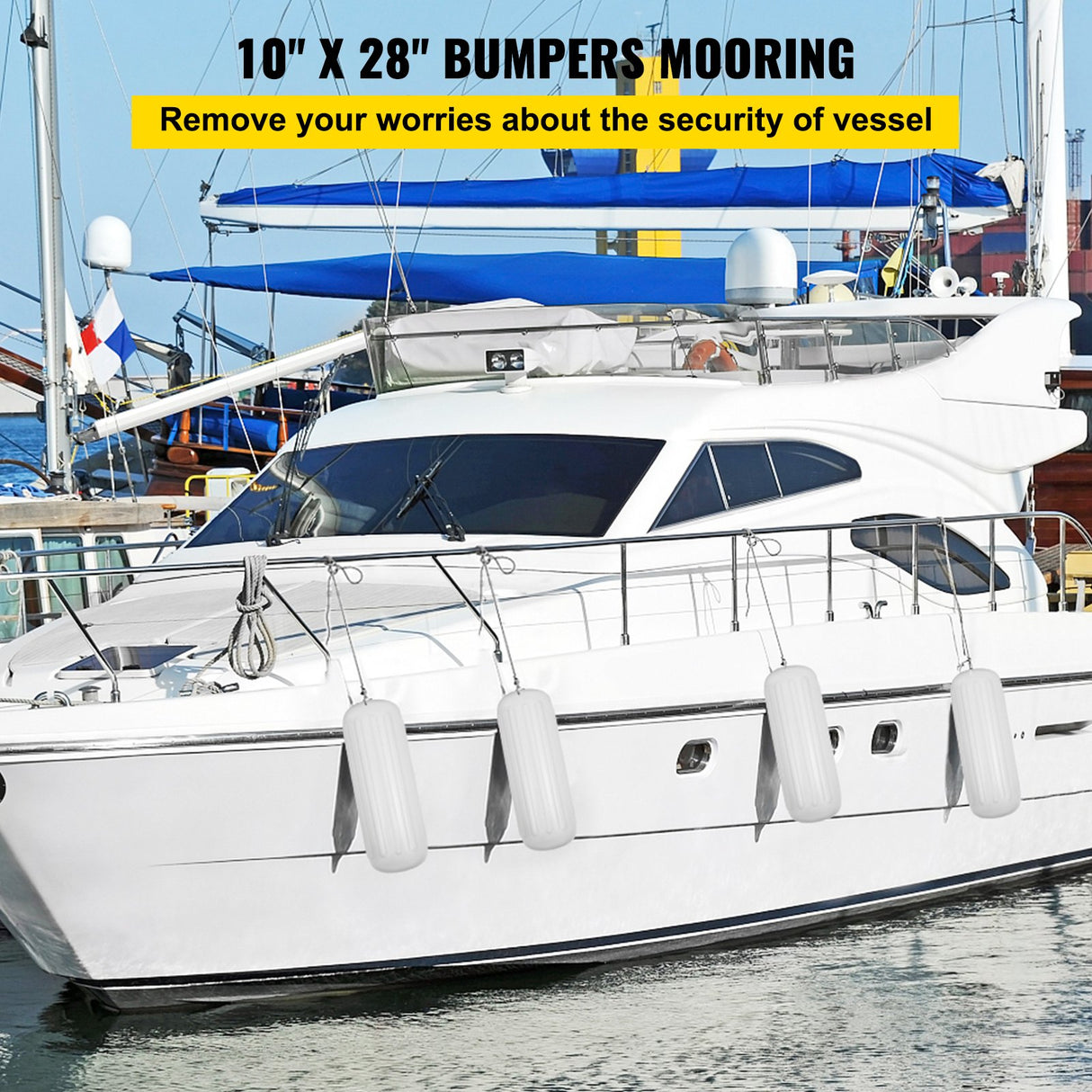 VEVOR 4 Ribbed Boat Fender 10" x 28" White Center Hole Bumper Mooring Protection