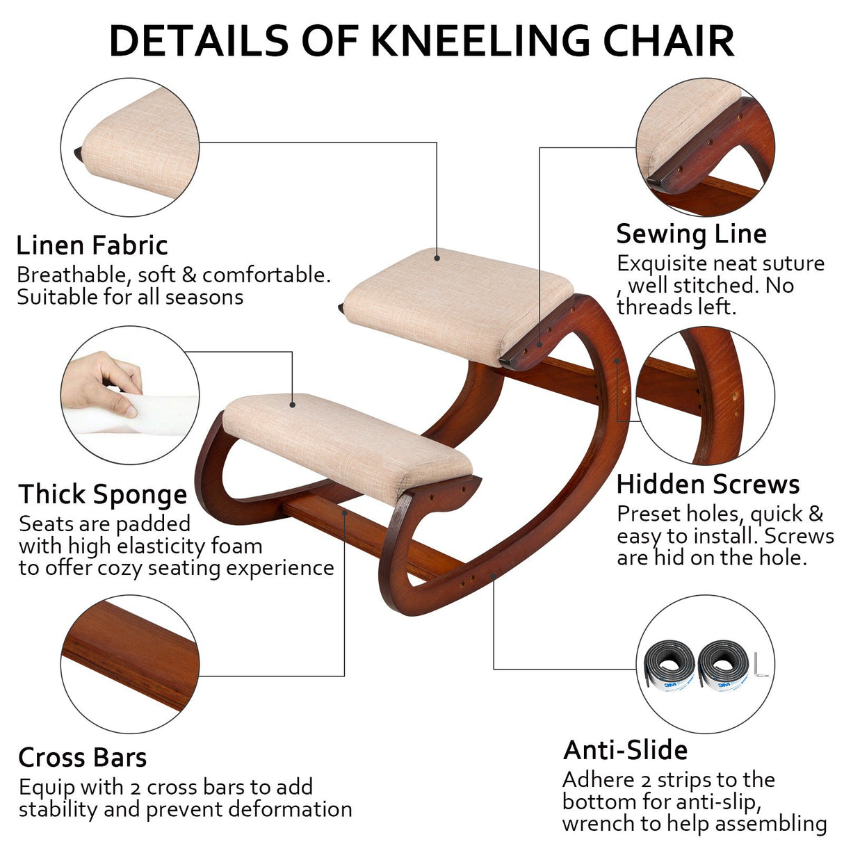 Ergonomic Kneeling Chair Wooden Neck Pain Relief Relieve Fatigue Wood Stool