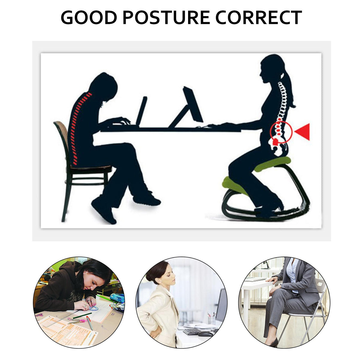 Ergonomic Kneeling Chair Wooden Neck Pain Relief Relieve Fatigue Wood Stool