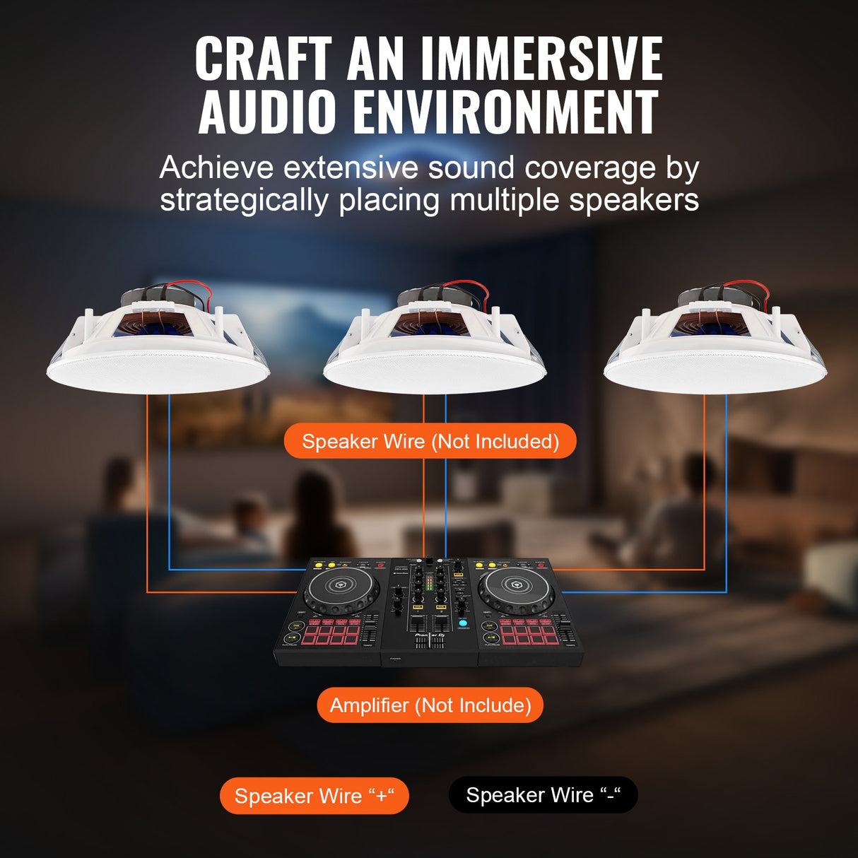VEVOR 2 PCs 203.2 mm in Ceiling Speakers, 50-Watts, Flush Mount Ceiling & in-Wall Speakers System with Impedance 89dB Sensitivity, for Home Kitchen