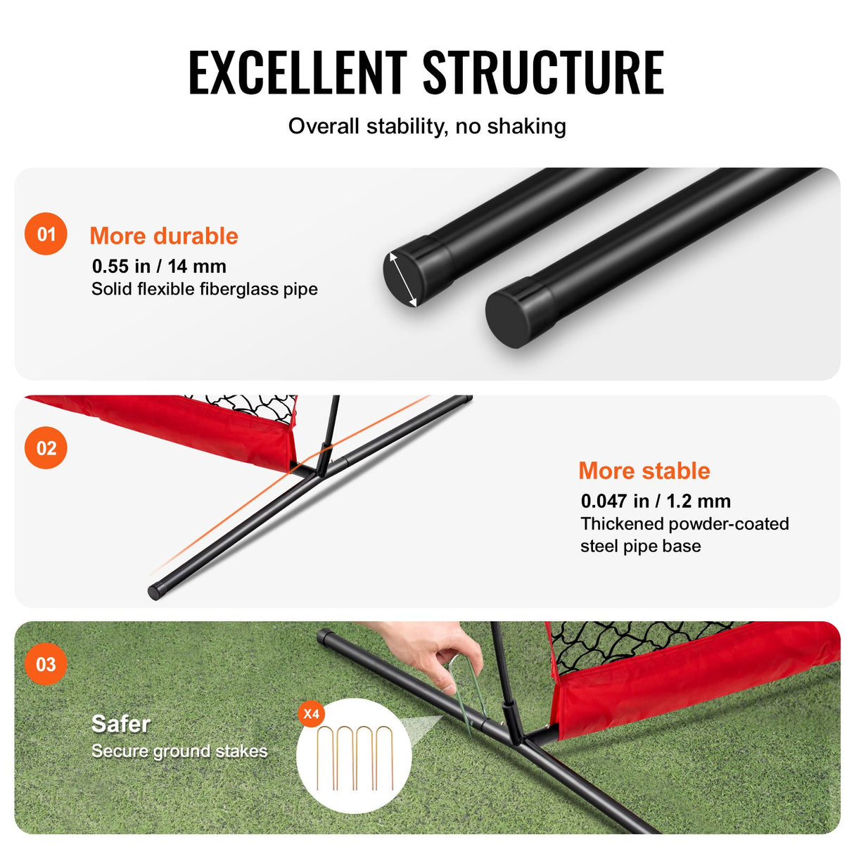 VEVOR Barricade Backstop Net, 12x9 ft Ball Sports Barrier Netting, Portable Practice Equipment with Carry Bag, Protection Screen for Baseball Softball Lacrosse Soccer Hockey Training, for Backyard