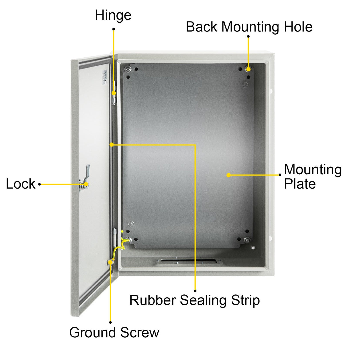 VEVOR Steel Electrical Box 16'' x 12'' x 8'' Electrical Enclosure Box, Carbon Steel Hinged Junction Box, IP65 Weatherproof Metal Box Wall-Mounted Electronic Equipment Enclosure Box with Mounting Plate