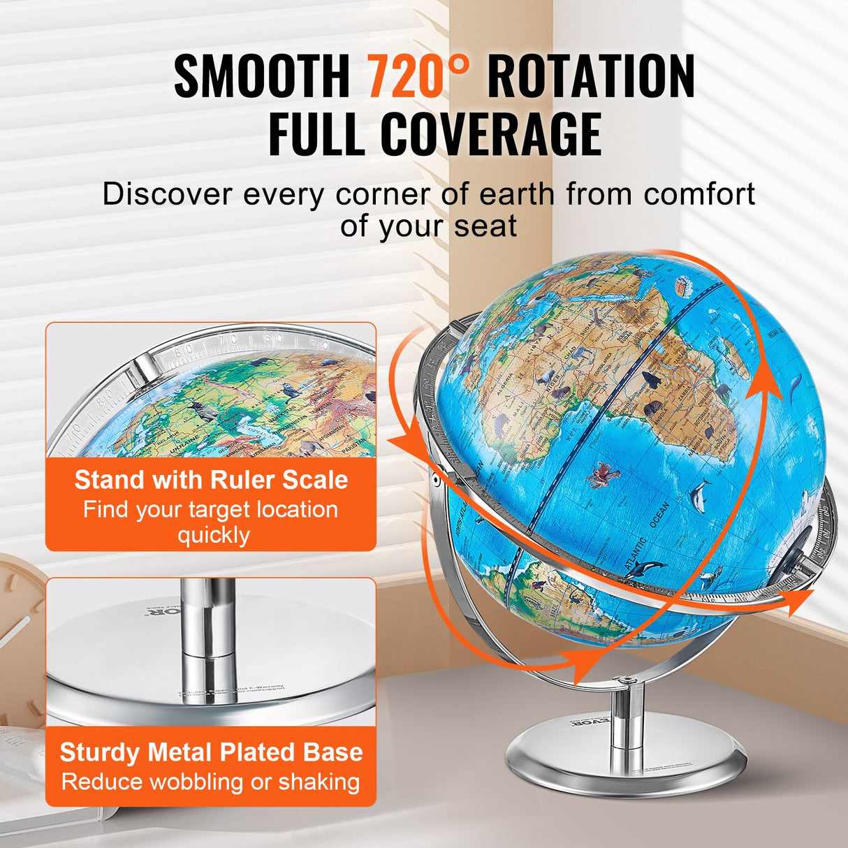 VEVOR Educational Globe for Kids, 254 mm, Interactive AR World Globe with AR Golden Globe APP LED Night Lighting Rotation, STEM Toy Gifts for Kids