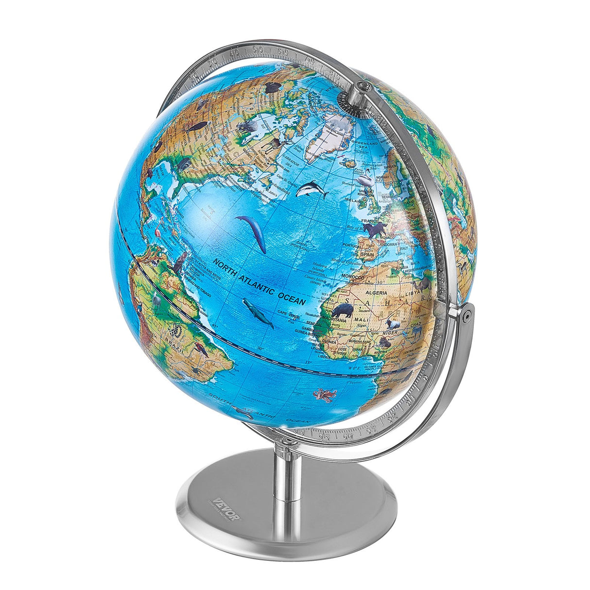 VEVOR Educational Globe for Kids, 254 mm, Interactive AR World Globe with AR Golden Globe APP LED Night Lighting Rotation, STEM Toy Gifts for Kids Compatible with Android or iOS Devices