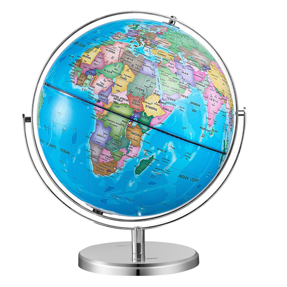 VEVOR Rotating World Globe with Stand, 330.2 mm, Educational Geographic Globe with Precise Time Zone ABS Material, Spinning Globe for Kids Children