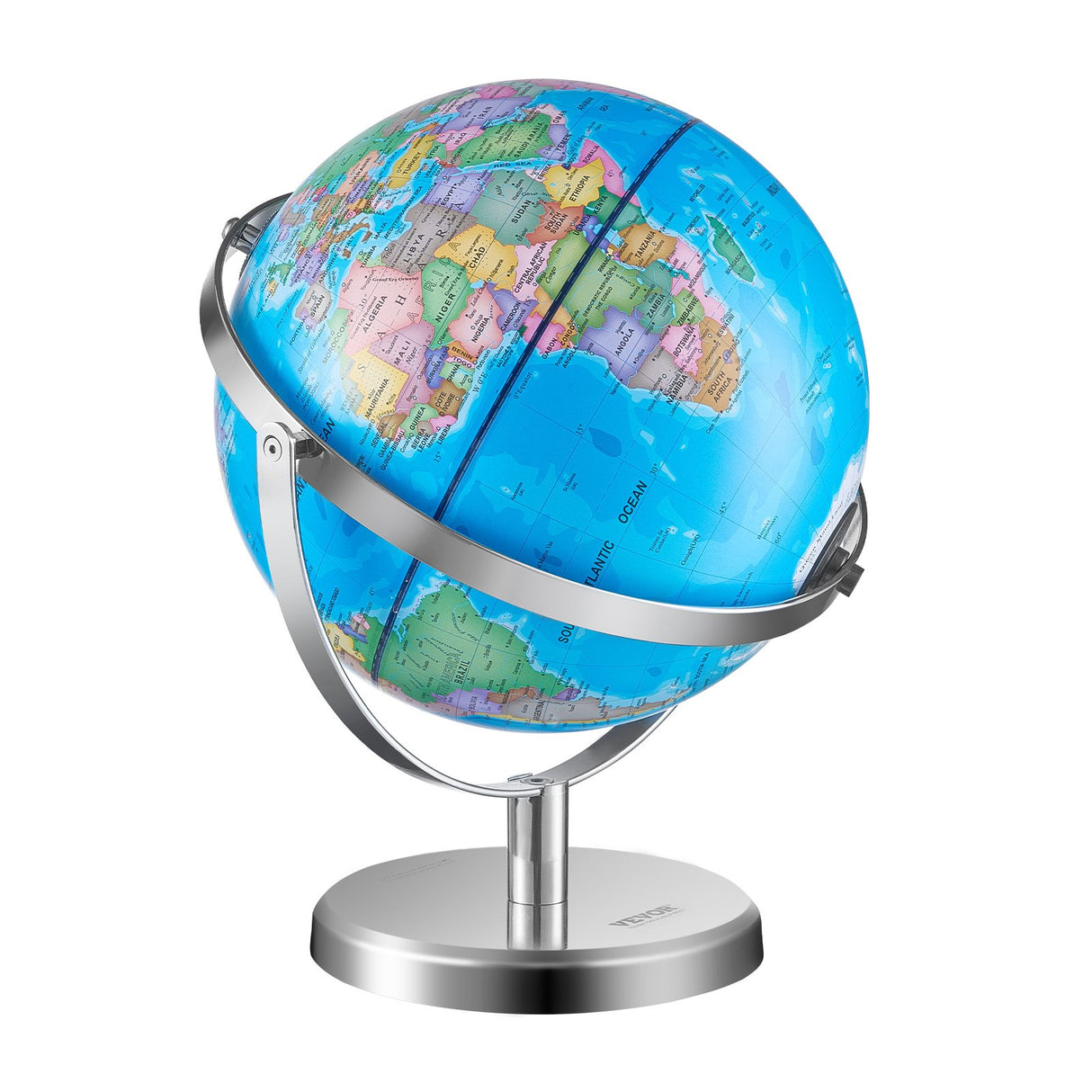 VEVOR Illuminated World Globe with Stand, 228.6 mm, Educational Earth Globe with Stable Heavy Metal Base and LED Constellation Night Light HD Printed Map, Spinning for Kids Classroom Learning