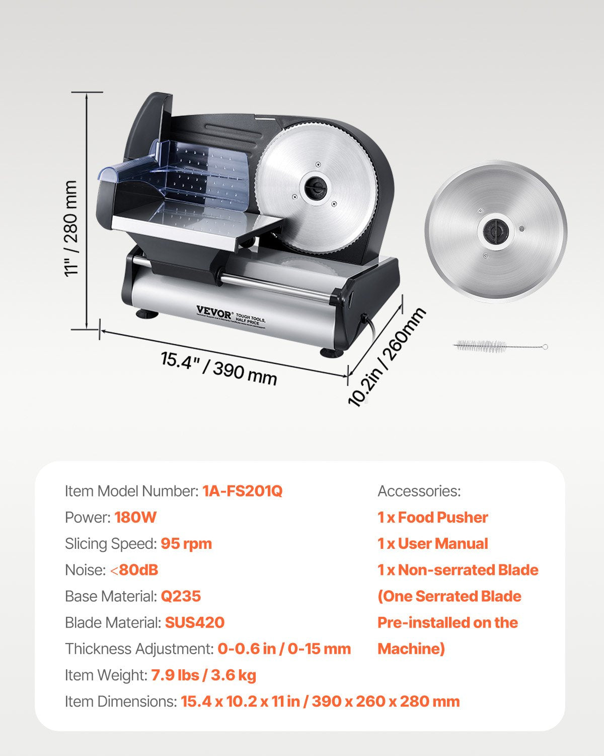 VEVOR Meat Slicer 180W 190 mm Electric Deli Food Slicer for Meat Bread Cheese