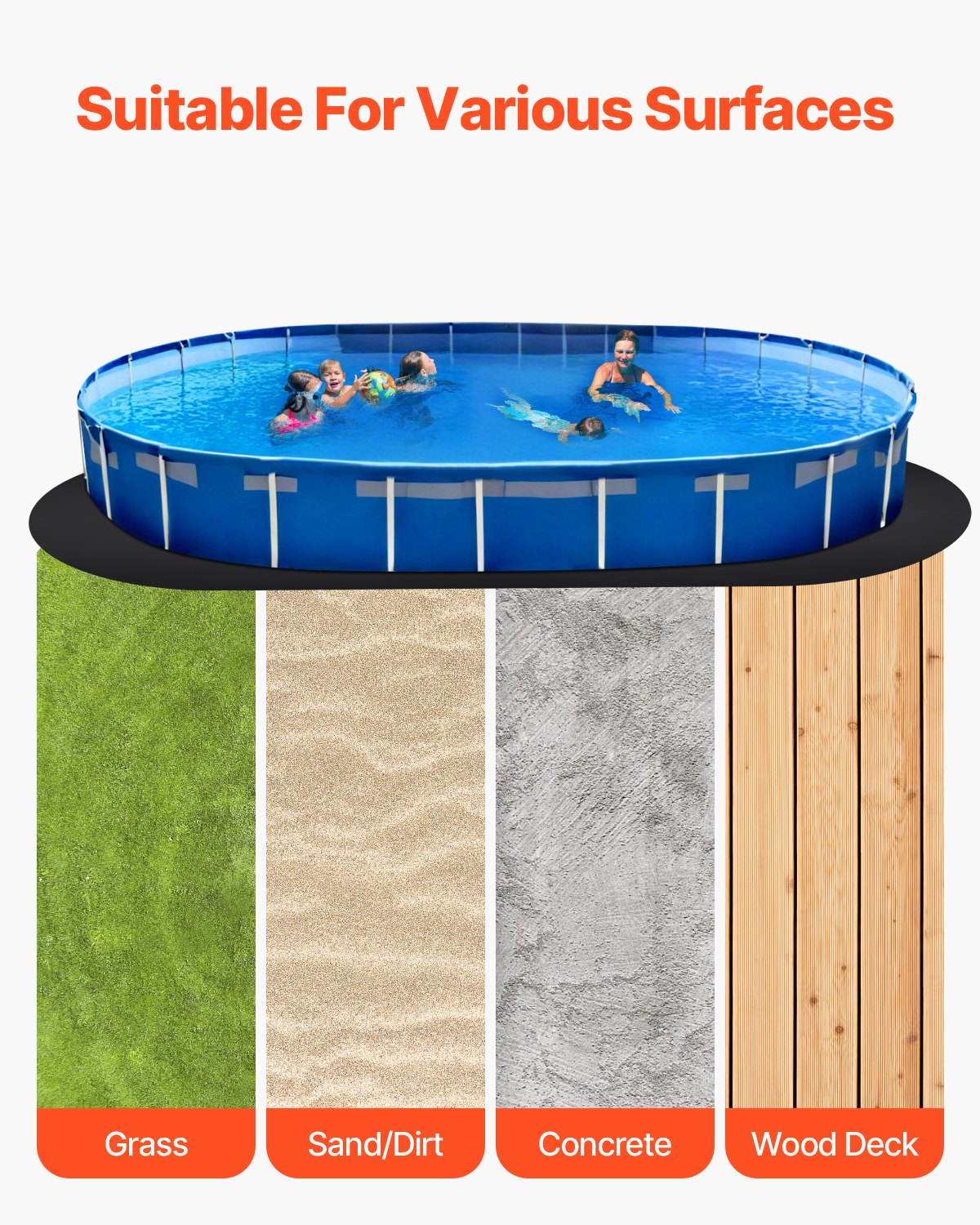 VEVOR Oval Pool Liner Pad, 15 x 30 ft Pool Liner Pad for Above Ground Swimming Pools, Extra-Thick Pool Mat, Prevents Punctures, Recycled Geotextile Material Underlayment Pad, Extend Liner Life